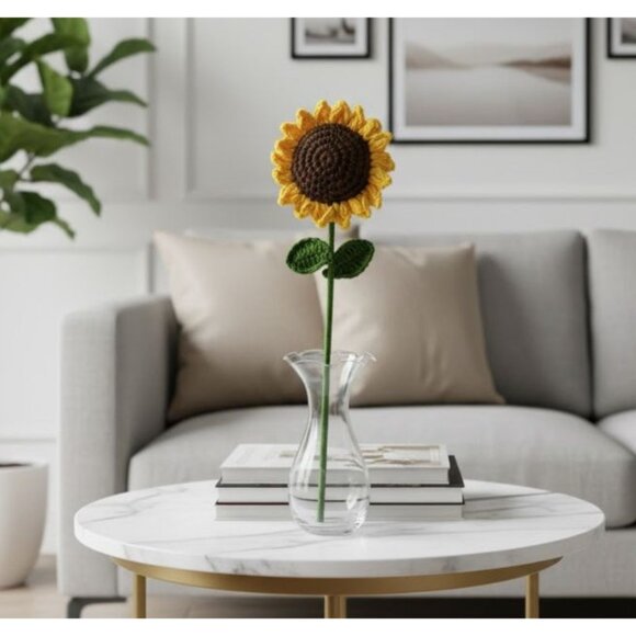 Crochet Sunflower Knit Handmade Artificial Flower Arrangement Yellow Decor Gift - Picture 2 of 6